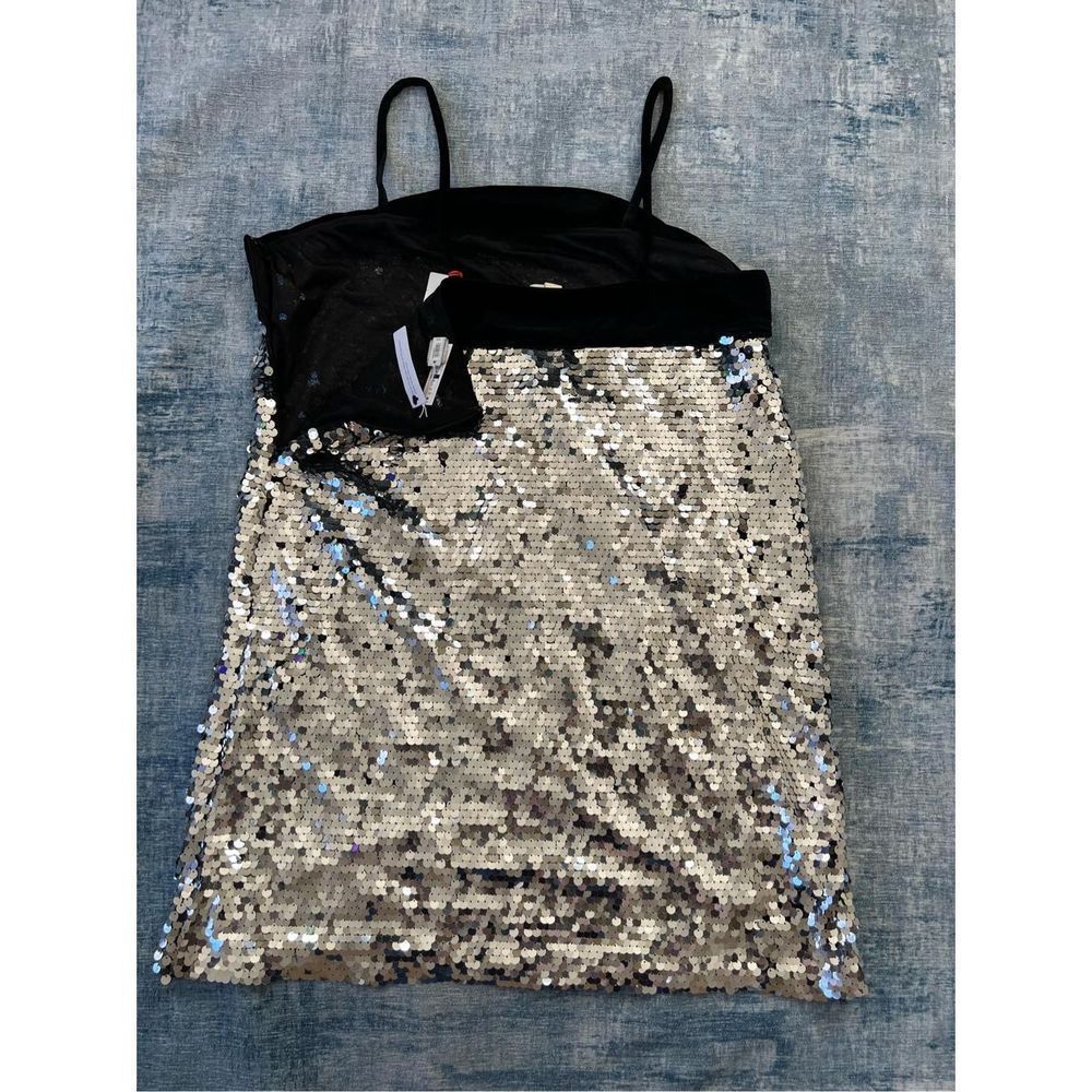 Nwt! Open Edit Silver Black Sequin Shift Dress W … - image 2